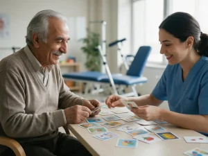 تمرین حافظه بعد از سکته مغزی؛ جلسه کاردرمانی شناختی با کارتهای تصویری